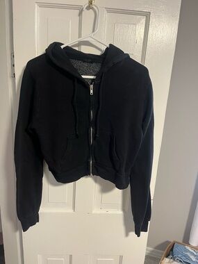 Brandy Melville Black Cropped Zip-Up Hoodie